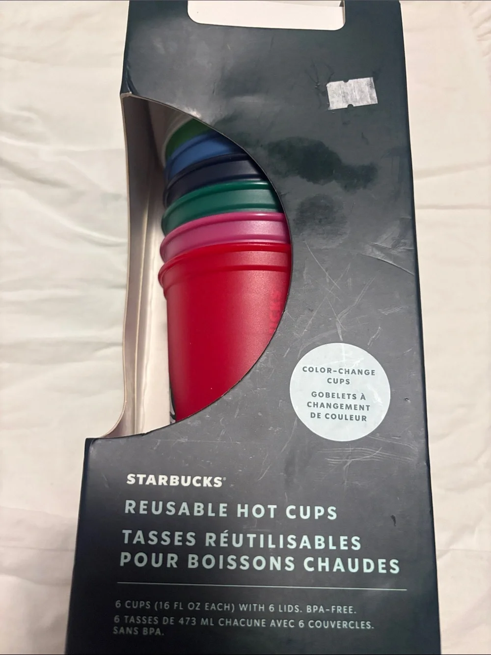 Starbucks Set of Color-Change Cups in Red, Green, Blue, Pink, White